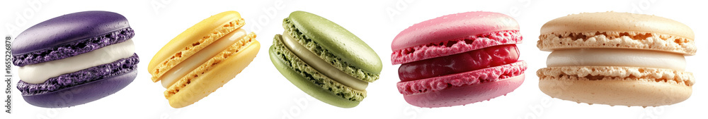Poster png colorful macarons in row, element set on transparent background