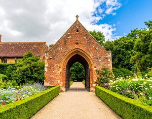 Naklejka premium Historic brick archway garden path