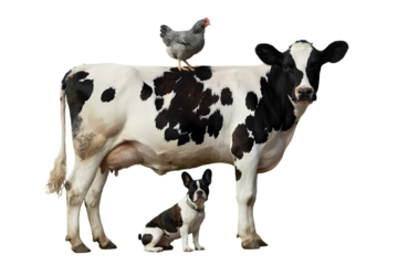 Cow chicken dog farm animal livestock mammal poultry canine domestic agriculture rural black white breed pet
