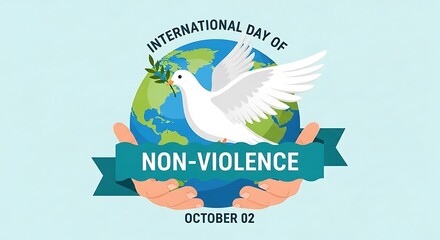 International Day of Non-Violence logo with dove and globe