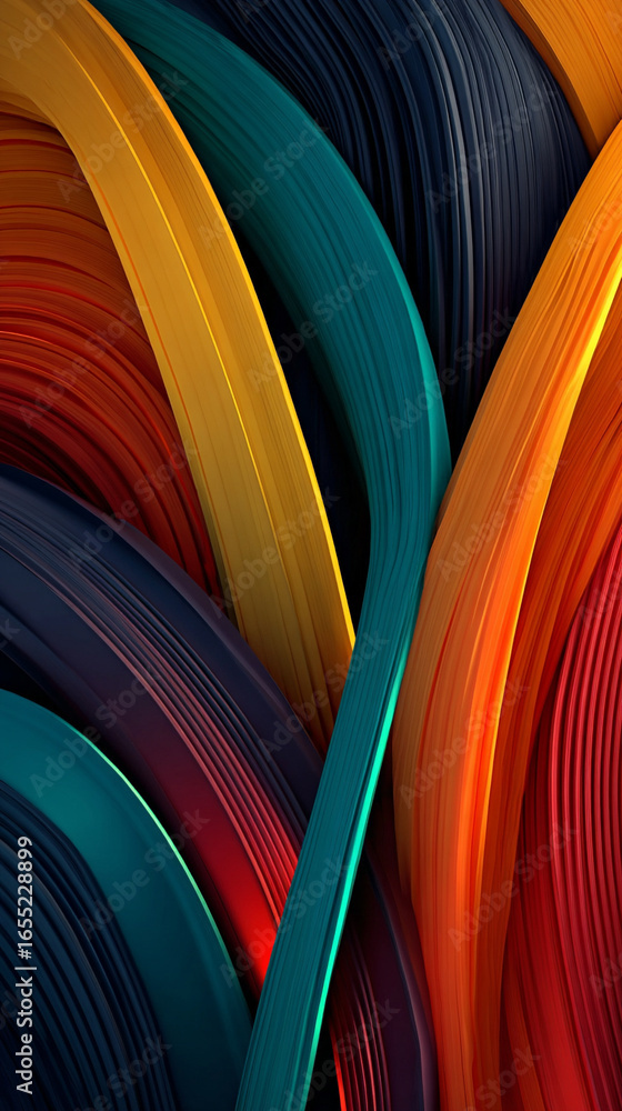Poster 3d multicolor neon rays and glowing lines, dynamic futuristic abstract background with vibrant light