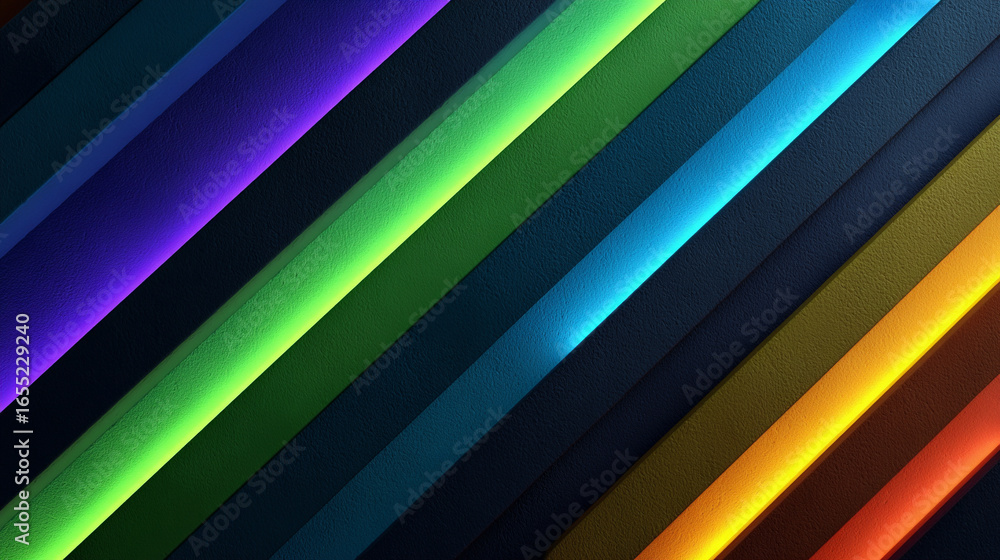 Poster 3d multicolor neon rays and glowing lines, dynamic futuristic abstract background with vibrant light