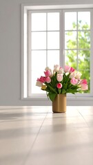 Interior with tulips by a window