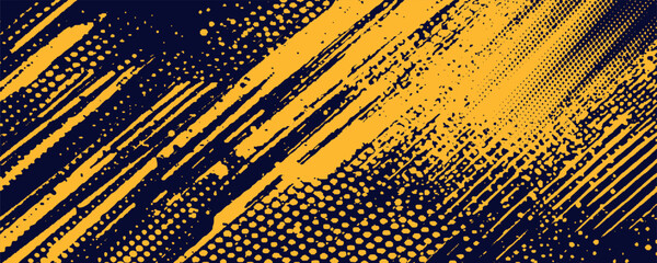 Yellow and black backdrop with dot halftone pattern element.