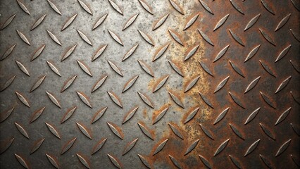 Close up of rusty diamond plate metal texture background with an industrial, grunge look and feel, perfect for creative projects