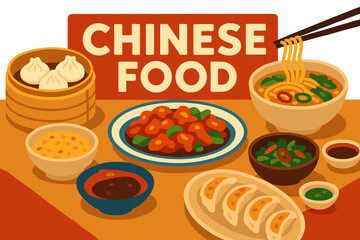 Vector illustration of Chinese food and copy-space for a set of templates including banner design for shops, restaurants, cafes, promotions, and advertising, such as flyers, sales, posters, coupons