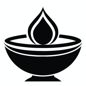 Elegant Black and White Diwali Oil Lamp Illustration for Festive Designs