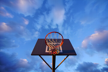 Naklejka premium Basketball hoop against dramatic sky backboard