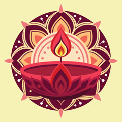 Diwali Lamp with Mandala Background Illustration for Festive Celebrations