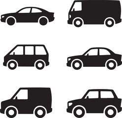 Black vehicle silhouettes on white background vehicles cars