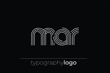 MAR modern geometric typography logo. Modern and stylish composition featuring a monochromatic typography logo illustration designed with intricate lines.