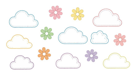 Pastel Cloud and Flower Collection Cute Design Elements for Children's Illustration and Baby Shower Invitations