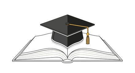 Graduation Cap and Open Book Symbolizing Academic Achievement, Education, and Knowledge, suitable for educational materials, graduation announcements and academic illustrations.