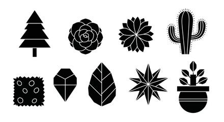 Minimalist Black and White Plant Silhouettes for Garden Design, Botanical Studies, and Educational Resources on Plant Diversity and Landscaping Ideas
