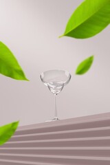 Illustrated Martini Glass with Green Leaf