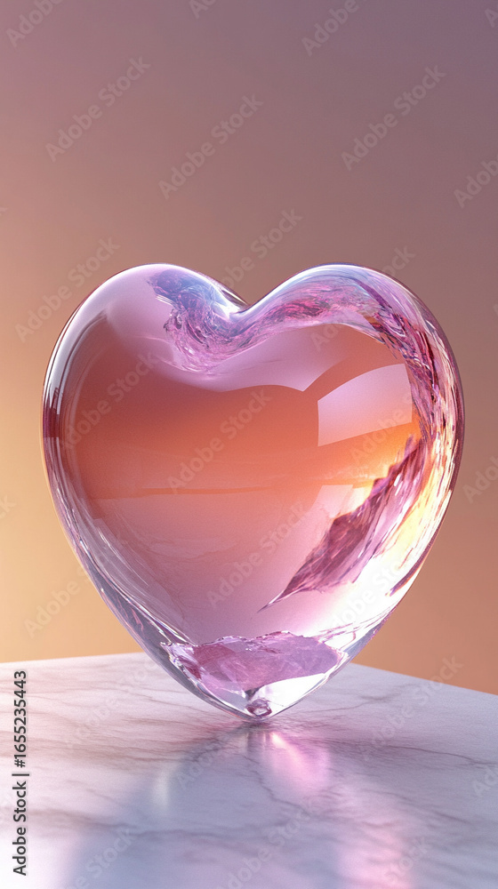 Poster 3d pink gradient heart with smooth surface, modern design, isolated with caption space on the side, 