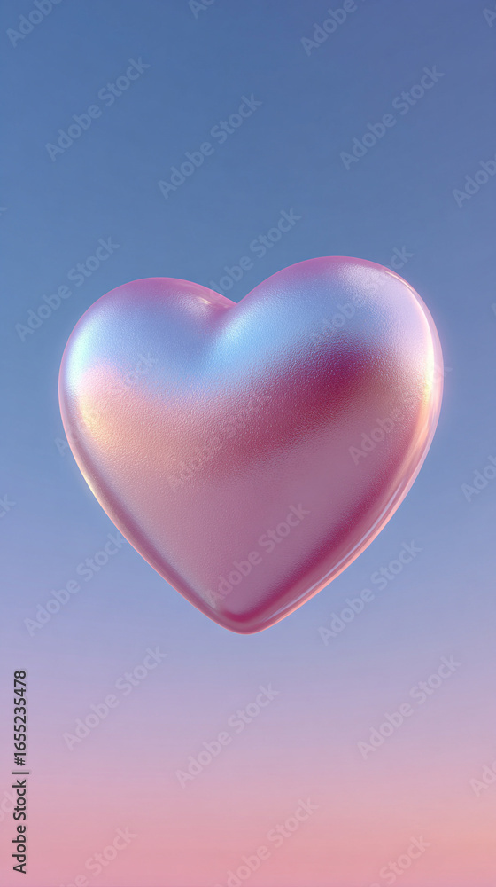 Poster 3d pink gradient heart with smooth surface, modern design, isolated with caption space on the side, 