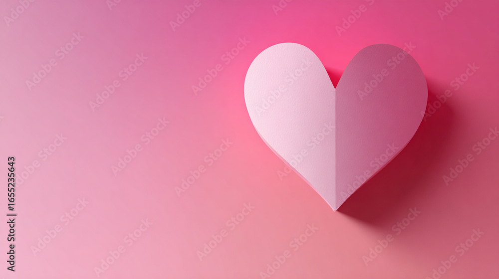 Poster 3d pink gradient heart with smooth surface, modern design, isolated with caption space on the side, 