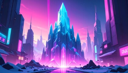 Futuristic city with crystal tower
