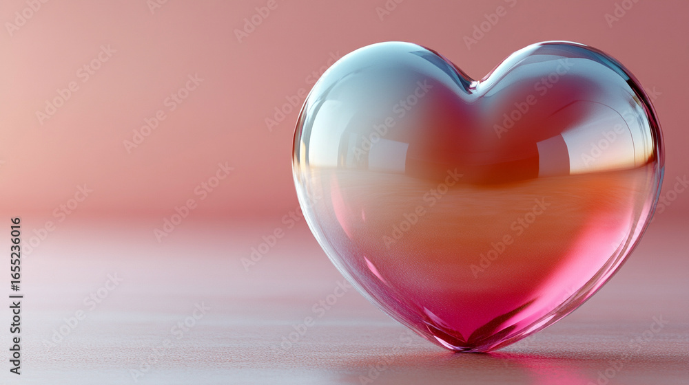Poster 3d pink gradient heart with smooth surface, modern design, isolated with caption space on the side, 