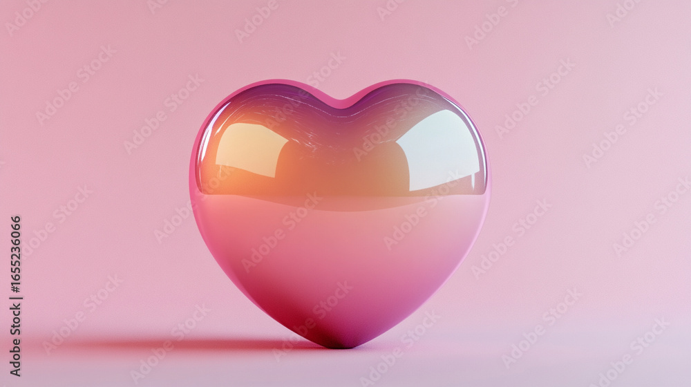 Poster 3d pink gradient heart with smooth surface, modern design, isolated with caption space on the side, 
