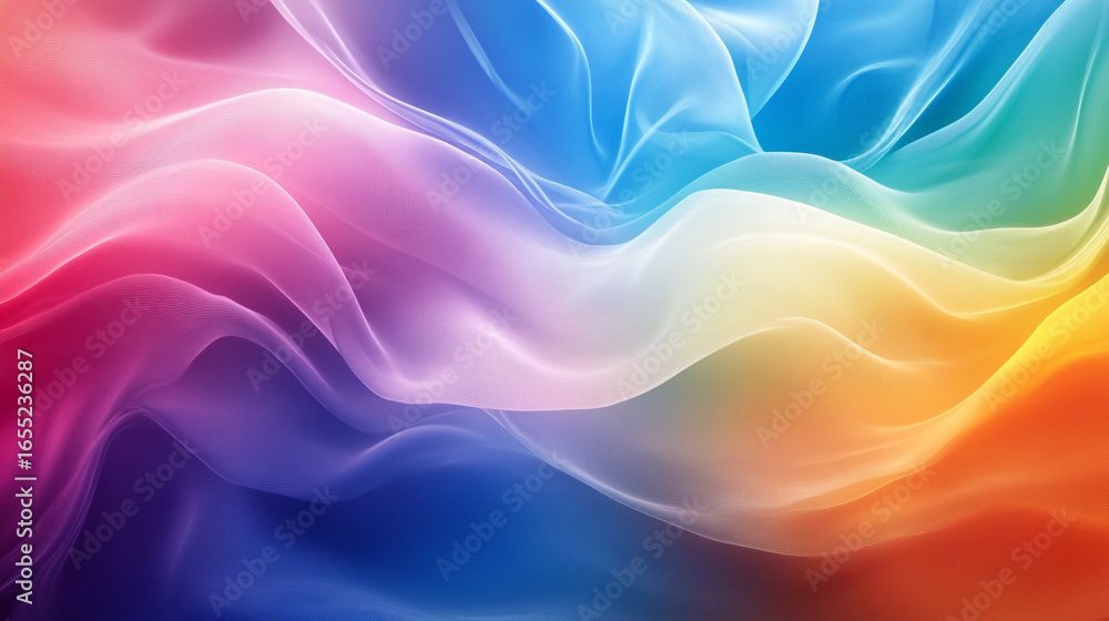 Poster rainbow colored abstract wave with flowing vibrant colors, dynamic motion and gradient design, moder