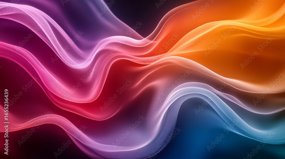 Poster rainbow colored abstract wave with flowing vibrant colors, dynamic motion and gradient design, moder