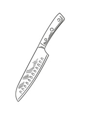 Hand-drawn kitchen knife with line drawings for menus, cards, and graphic design.