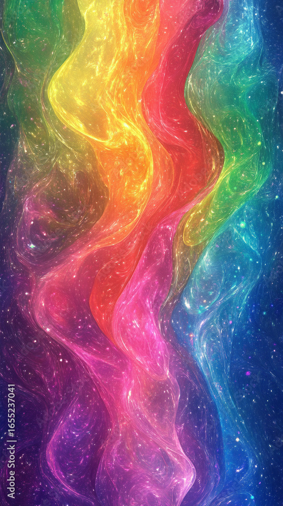 Poster rainbow colored abstract wave with flowing vibrant colors, dynamic motion and gradient design, moder
