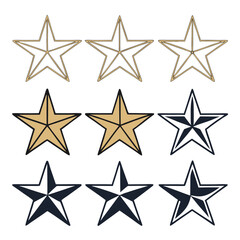 Obraz premium Collection of nine nautical stars in gold and navy blue on white background