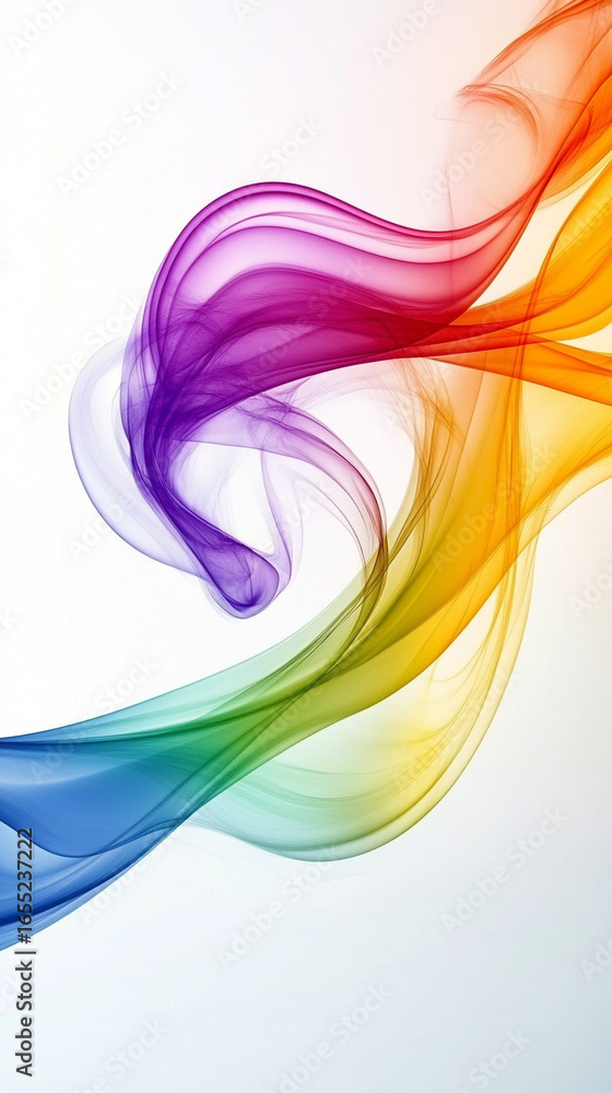 Poster rainbow colored abstract wave with flowing vibrant colors, dynamic motion and gradient design, moder