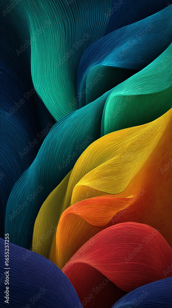 Poster rainbow colored abstract wave with flowing vibrant colors, dynamic motion and gradient design, moder