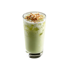 Refreshing Iced Matcha Latte with Toasted Coconut Flakes