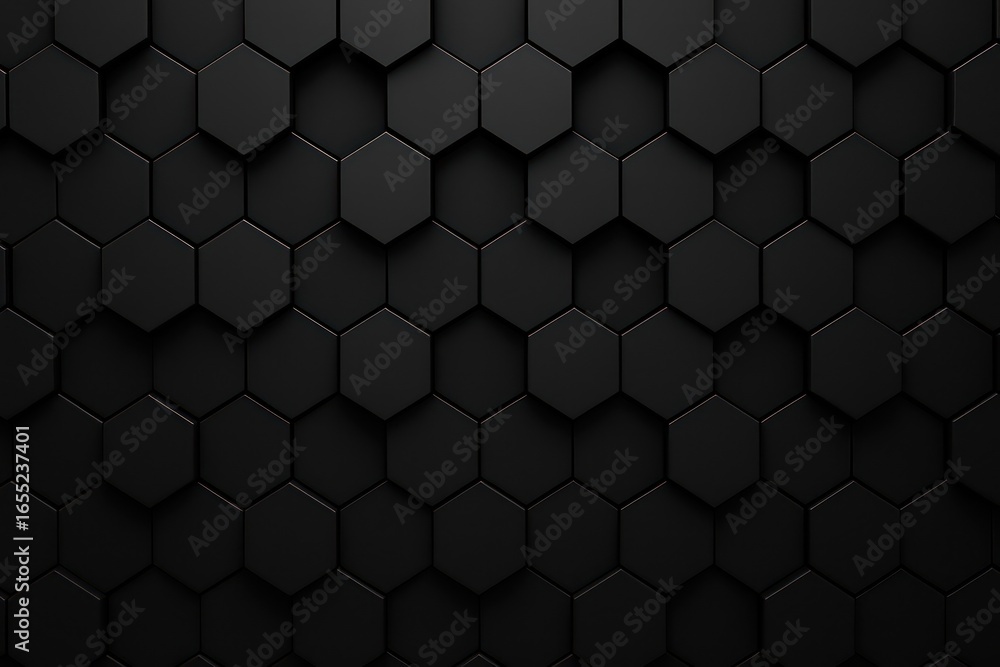 Poster A sophisticated dark, geometric pattern featuring repeating hexagon shapes. The contrasting light and shadow create a captivating visual effect of depth and complexity.