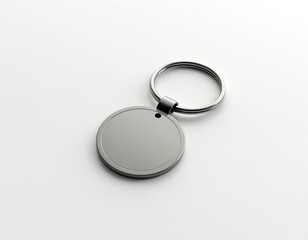 Photorealistic mockup of blank round keychain. Customizable metal, plastic accessory perfect for personal branding, promotional use, as souvenir gift. Features hard-wearing, portable, stylish design