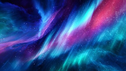 A breathtaking cosmic symphony unfolding with vibrant nebulous clouds, twinkling stars, and ethereal light dancing across the infinite expanse.