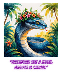 Watercolor Snake Portrait with Floral Crown