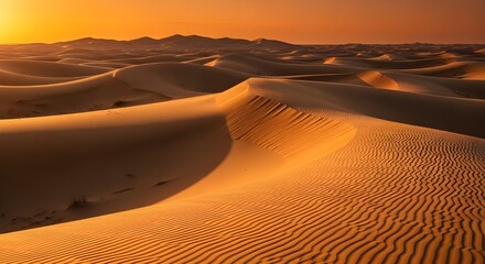 Golden Desert Sand Dunes at Sunset