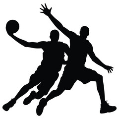 Dynamic basketball players competing silhouette