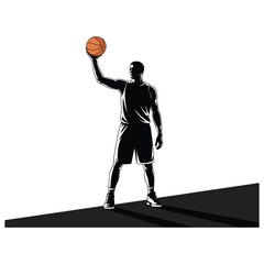 Basketball player silhouette holding ball ready to shoot