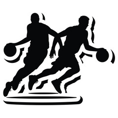 Two basketball players dribbling silhouette