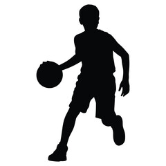 Young basketball player dribbling silhouette