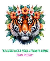 Watercolor Tiger Portrait with Floral Crown