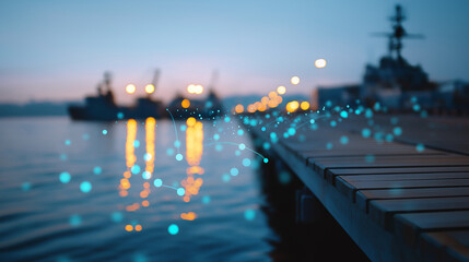 Modern Data Visualization on Harbor Pier at Dusk