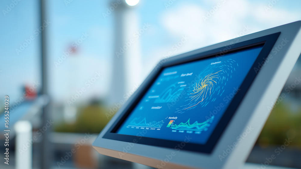 Poster modern wind and weather chart with anemometer in soft focus