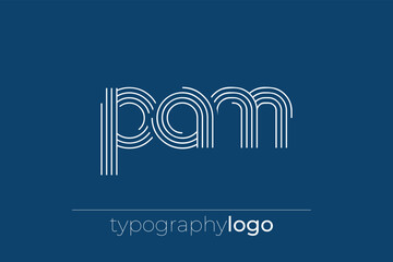 PAM modern geometric typography logo. Modern and stylish composition featuring a monochromatic typography logo illustration designed with intricate lines.