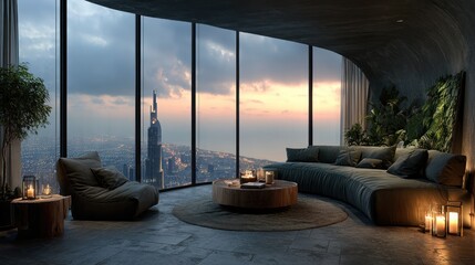 High-rise living room with city view