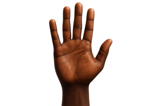 Open human hand, dark skin, isolated subject on transparent background - Powered by Adobe