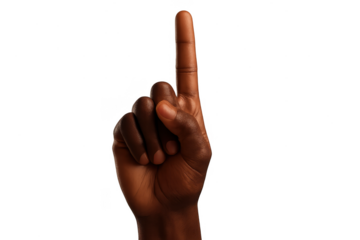 African American hand with index finger pointing up, isolated on transparent background