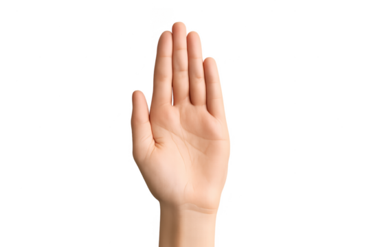 Child's open palm isolated on a transparent background, stop gesture